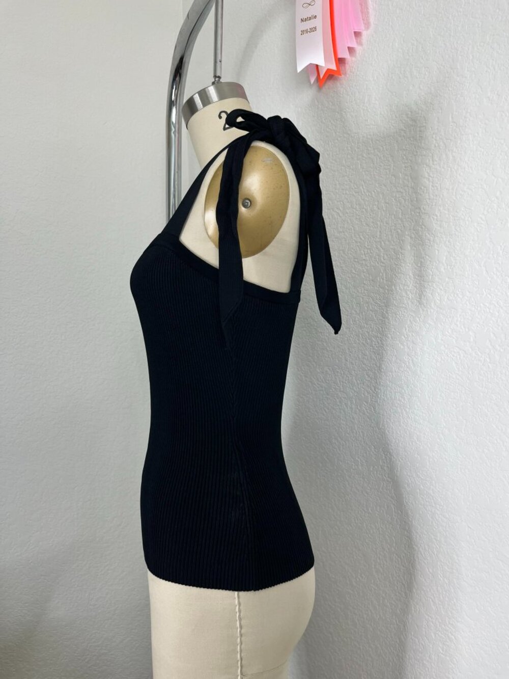 ZIMMERMANN Lulu' Tie Shoulder Strap Square Neck Tank Top Ribbed In Black - Picture 4 of 10